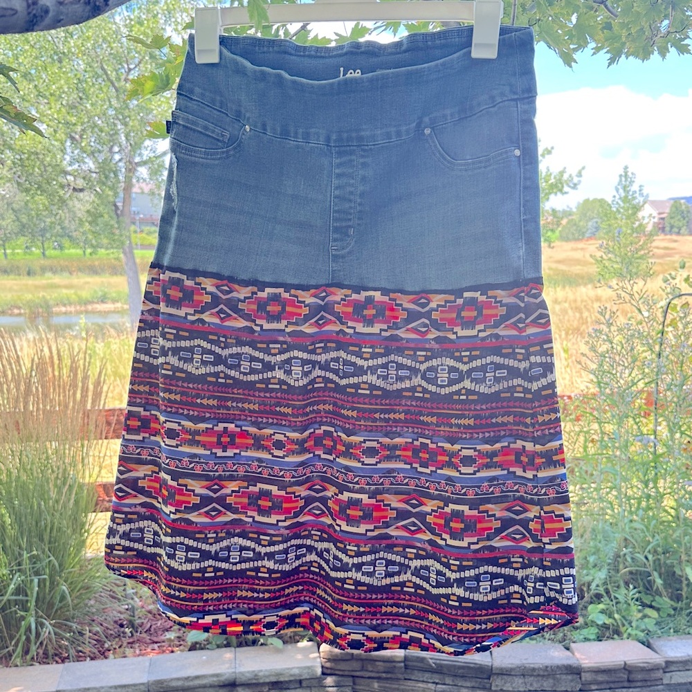 Custom Skirt 🪶 Denim Aztec Icon